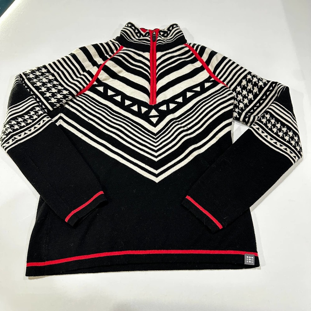 Title Nine Women Pullover Size M Black Pink Merino Wool Nylon